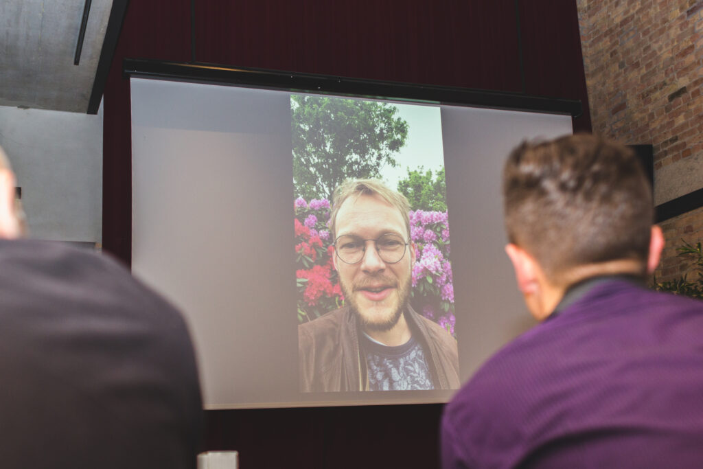Tobias Rud, author of winning short film I'll Be Your Kettle thanks jury and audience via video call